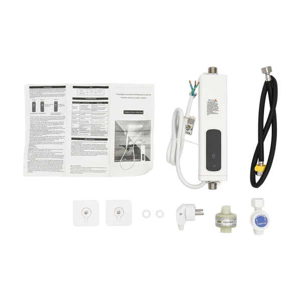 Mini Calentador de agua eléctrico de agua instantáneo 5,5 kW, 220 V, potencia regulable, sin depósito para baño, cocina, con cabezal de ducha