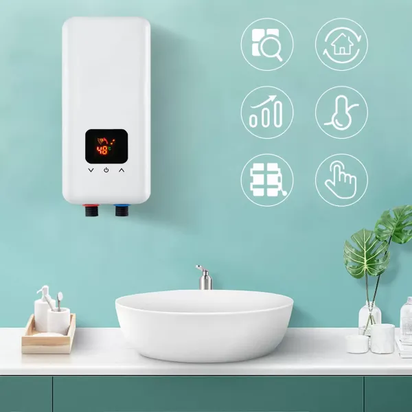 Mini calentador de agua eléctrico, calentador de agua sin depósito para baño y cocina, enchufe UE 220 V 5500 W, sin enchufe (blanco 5500 W)