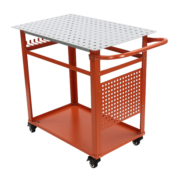 Mesa de soldadura portátil con tablero de almacenaje de doble capa, 600lbs capacidad de carga, Mesa de acero con ruedas