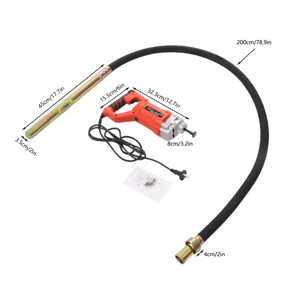 Vibrador de hormigón eléctrico, 1500 W, 2M de longitud de varilla, velocidad del eje de agitación 4000 rpm, diámetro de onda vibratoria de 35 mm