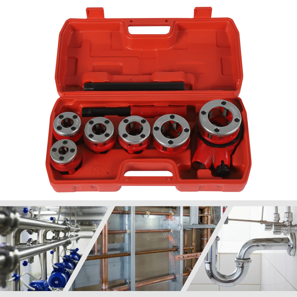 Kit de roscadora de tubos con carraca Kit de roscadora de tubos para fontaneros con 6 troqueles y maletín de almacenamiento