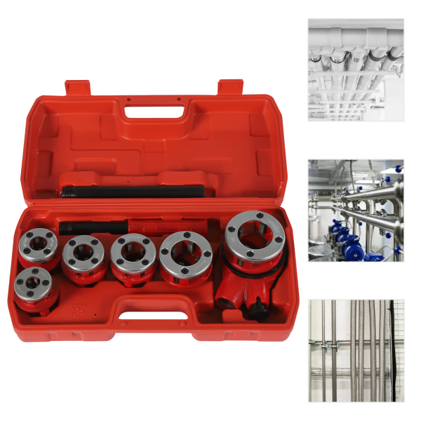 Kit de roscadora de tubos con carraca Kit de roscadora de tubos para fontaneros con 6 troqueles y maletín de almacenamiento