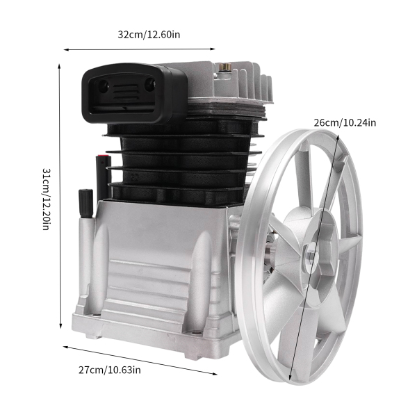 Cabezal de bomba para compresor de aire, Cabezal de compresor de aire con 2 cilindros, 960RPM, 32*27*31cm
