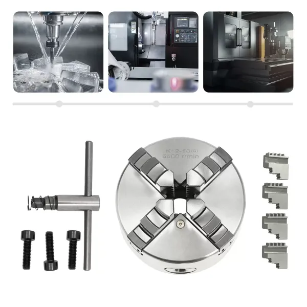 CNCEST Portabrocas profesional con 4 mandíbulas de 80 mm de diámetro para tornos