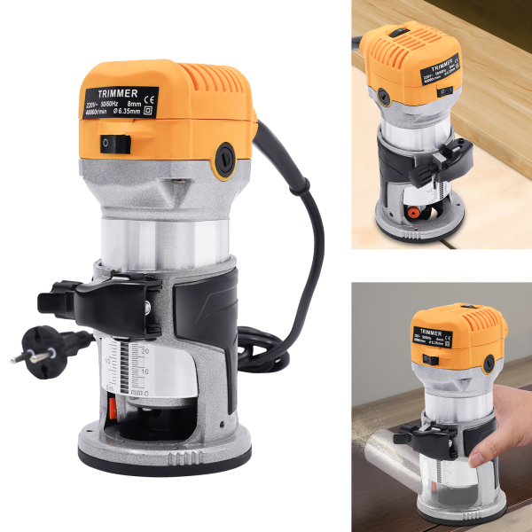 Kit de enrutador compacto, herramienta de enrutador recortador, recortador de madera de 6 velocidades variables, amarillo