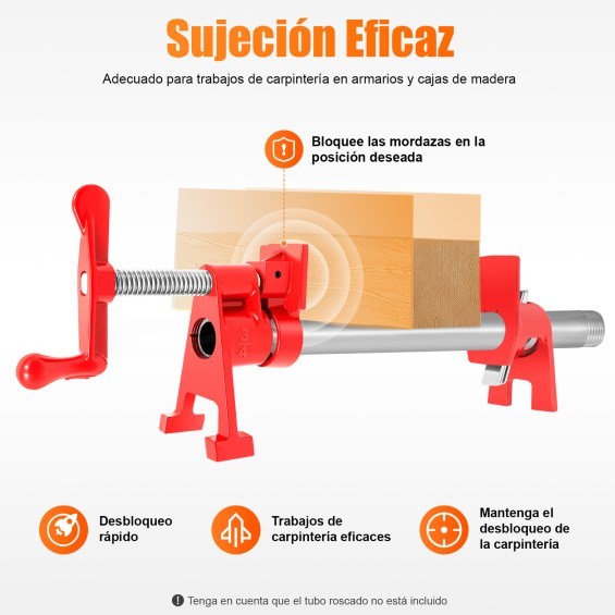 Juego de abrazaderas para tubos para encolar madera, Juego de abrazaderas para tubos para encolar madera de 3/4"