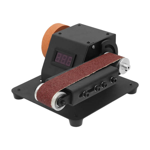 Mini sierra de mesa y lijadora de banda de 350 W, kit de lijadora, pantalla digital, velocidad infinitamente variable y doble muela abrasiva. Mini sierra de mesa y lijadora de banda de 350 W, kit de lijadora, pantalla digital, velocidad infinitamente variable y doble muela abrasiva.