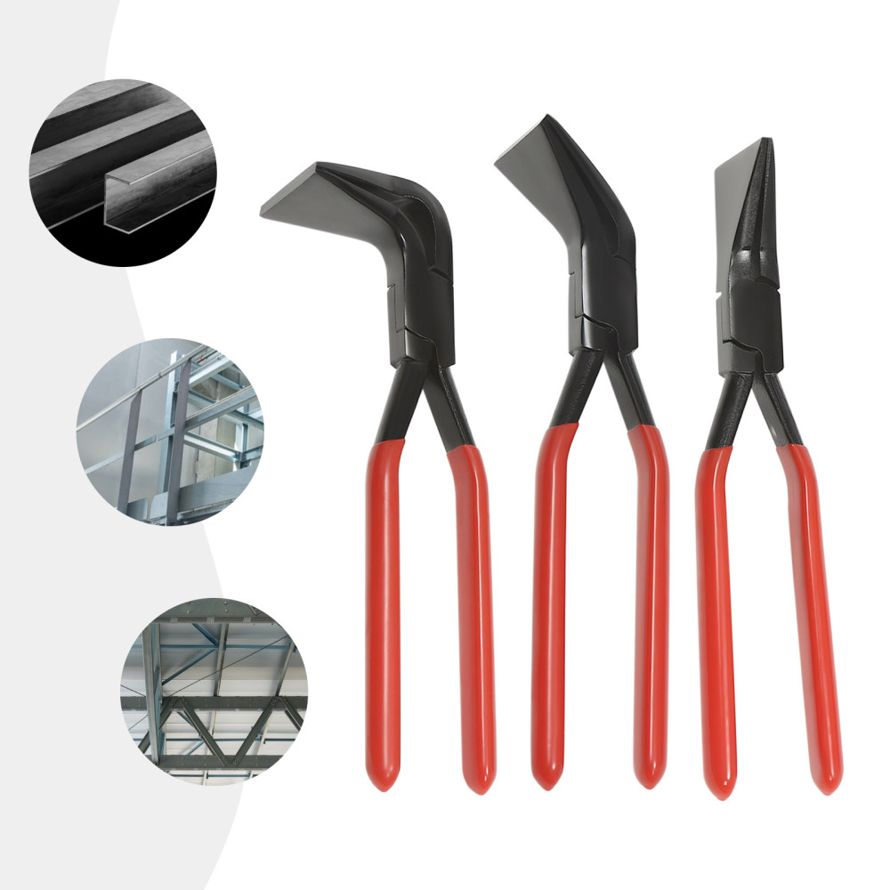 3Pcs Herramientas de chapa de metal para cerradoras manuales, Kit de alicates, herramienta dobladora de metal recta 45 ° y 90 °