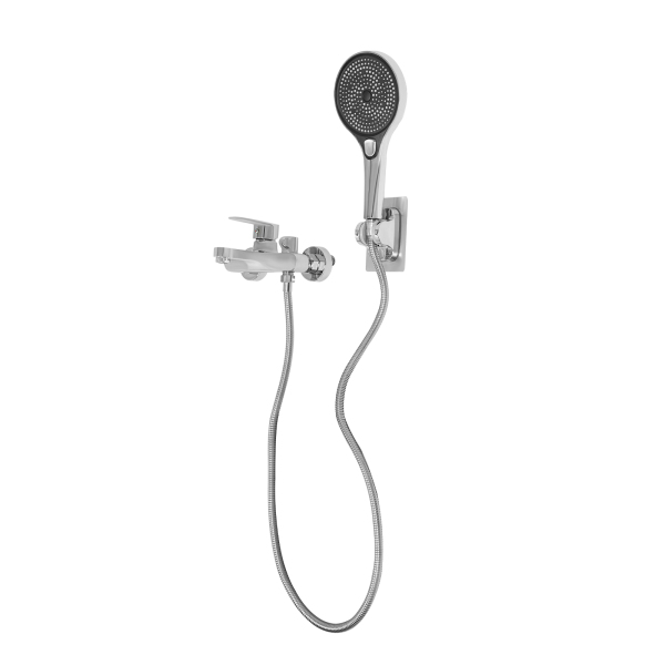 Juego de ducha con válvula mezcladora para baño, grifo de baño con ducha de mano, grifo de baño montado en la pared con cabezal de ducha - Plateado