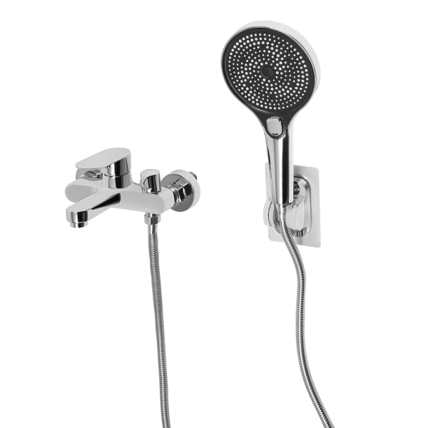 Juego de ducha con válvula mezcladora para baño, grifo de baño con ducha de mano, grifo de baño montado en la pared con cabezal de ducha - Plateado