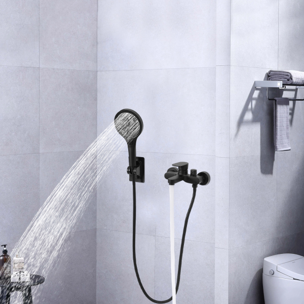 Juego de ducha con válvula mezcladora para baño, grifo de baño con ducha de mano, grifo de baño montado en la pared con cabezal de ducha - Negro