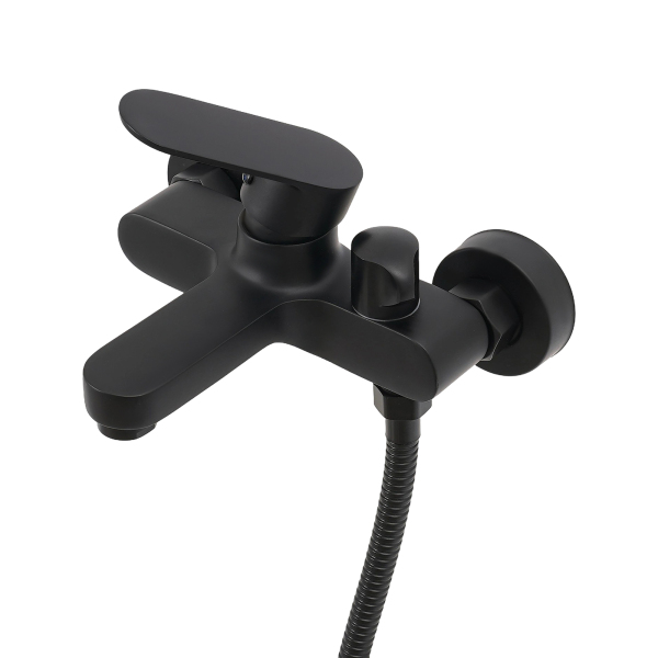 Juego de ducha con válvula mezcladora para baño, grifo de baño con ducha de mano, grifo de baño montado en la pared con cabezal de ducha - Negro