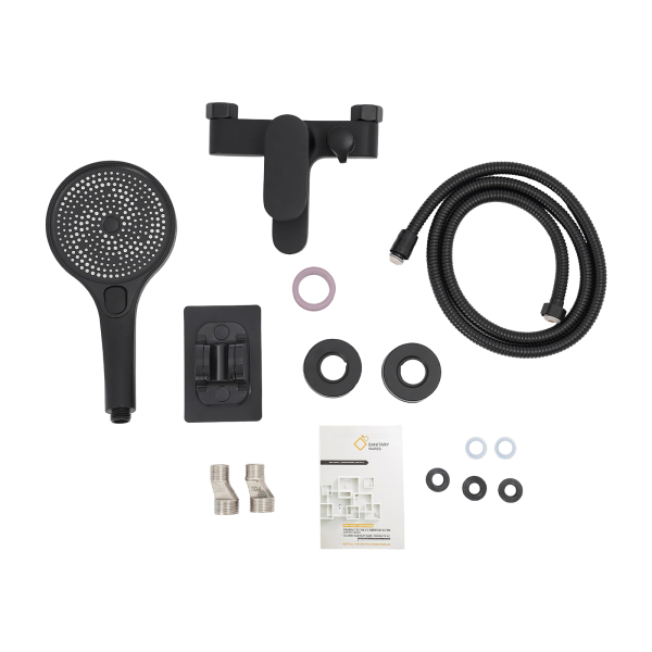 Juego de ducha con válvula mezcladora para baño, grifo de baño con ducha de mano, grifo de baño montado en la pared con cabezal de ducha - Negro