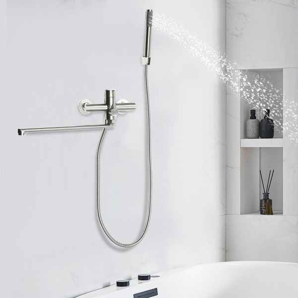 22.5cm Mezclador de bañera con ducha de mano, acero inoxidable cepillado con desviador, grifo monomando con 1,5 m flexo de ducha