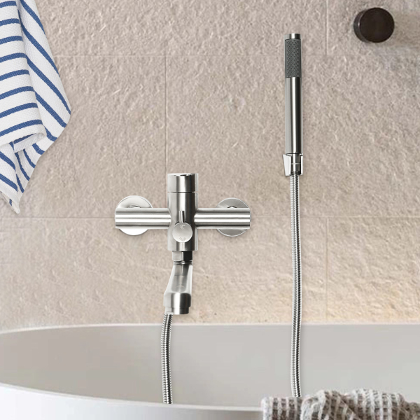 22.5cm Mezclador de bañera con ducha de mano, acero inoxidable cepillado con desviador, grifo monomando con 1,5 m flexo de ducha