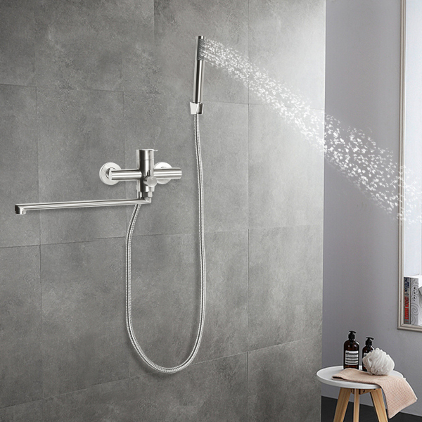 22.5cm Mezclador de bañera con ducha de mano, acero inoxidable cepillado con desviador, grifo monomando con 1,5 m flexo de ducha