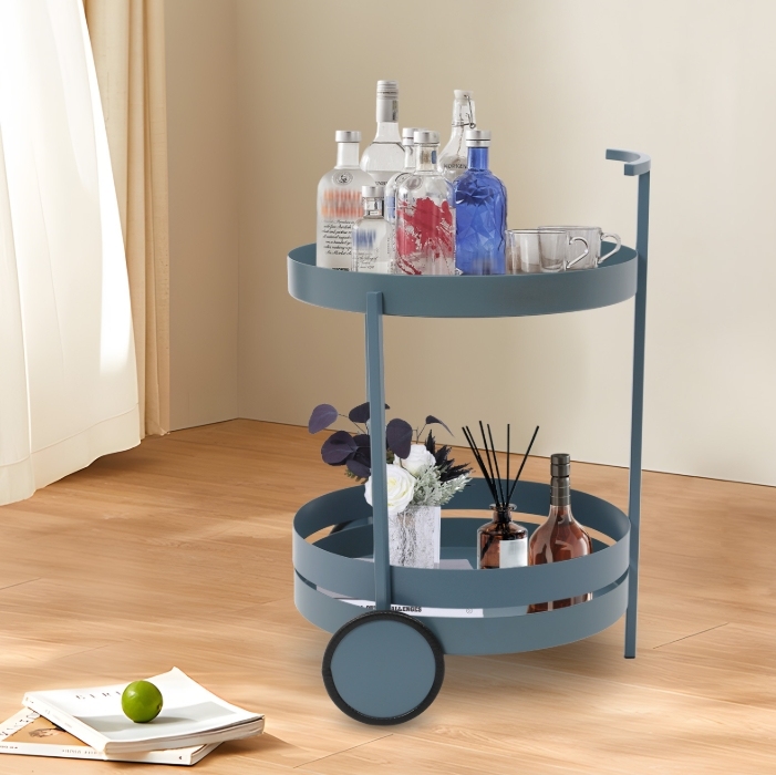Carro de almacenamiento móvil redondo, carro de almacenamiento con ruedas, 40x61CM - azul