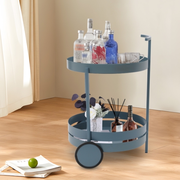 Carro de almacenamiento móvil redondo, carro de almacenamiento con ruedas, 40x61CM - azul