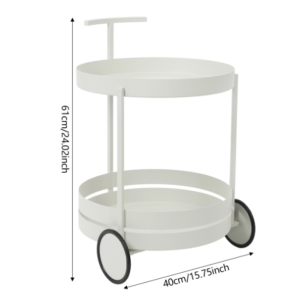 Carro de almacenamiento móvil redondo con ruedas, 40 x 61 cm, blanco