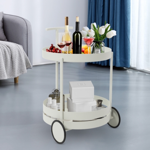 Carro de almacenamiento móvil redondo con ruedas, 40 x 61 cm, blanco