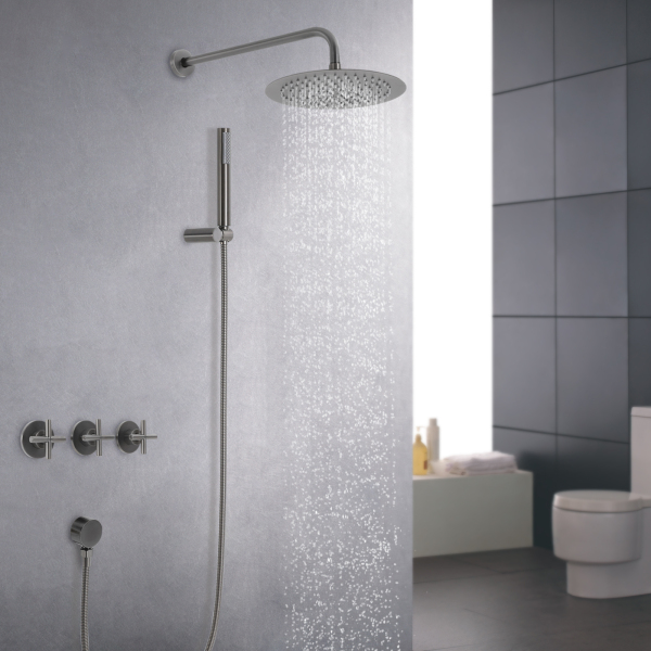 Juego de ducha moderno de 25 cm con rociador de mano, juego de ducha de pared - Gris con baño de agua