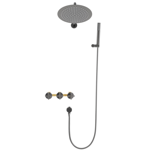 Juego de ducha moderno de 25 cm con rociador de mano, juego de ducha de pared - Gris con baño de agua