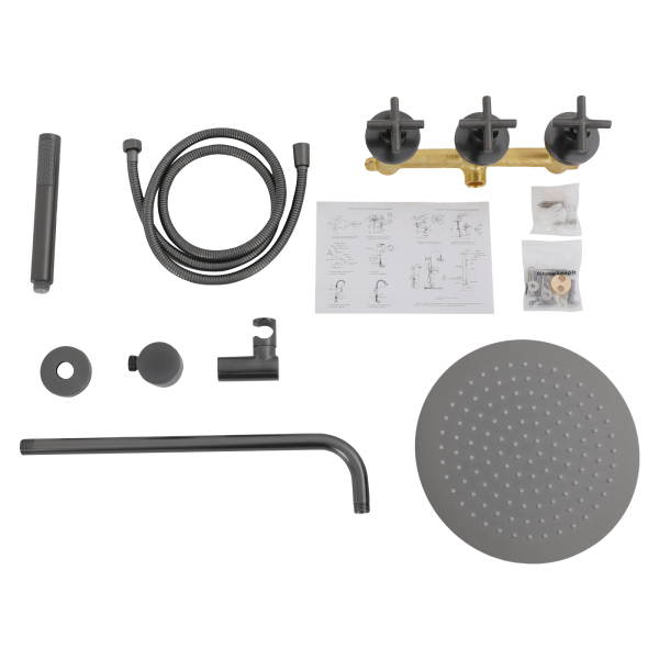 Juego de ducha moderno de 25 cm con rociador de mano, juego de ducha de pared - Gris con baño de agua