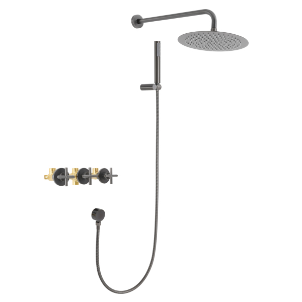 Juego de ducha moderno de 25 cm con rociador de mano, juego de ducha de pared - Gris con baño de agua