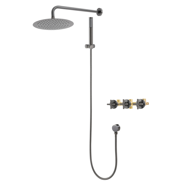 Juego de ducha moderno de 25 cm con rociador de mano, juego de ducha de pared - Gris con baño de agua