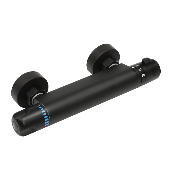 Grifo monomando termostático para ducha, Grifo monomando para ducha con bloqueo de seguridad a 38°C, Negro