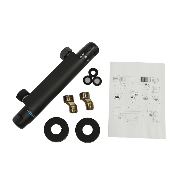 Grifo monomando termostático para ducha, Grifo monomando para ducha con bloqueo de seguridad a 38°C, Negro