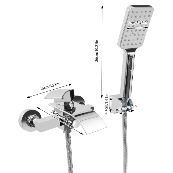 Grifo de baño con ducha de mano, grifo mezclador para baño, grifo mezclador para ducha, plata