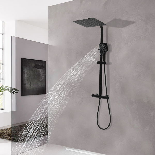 Juego de ducha de temperatura constante de 30 cm (rociador manual de 3 modos) - Negro
