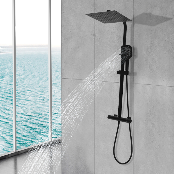 Juego de ducha de temperatura constante de 30 cm (rociador manual de 3 modos) - Negro