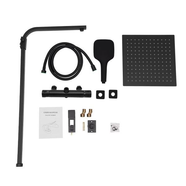 Juego de ducha de temperatura constante de 30 cm (rociador manual de 3 modos) - Negro