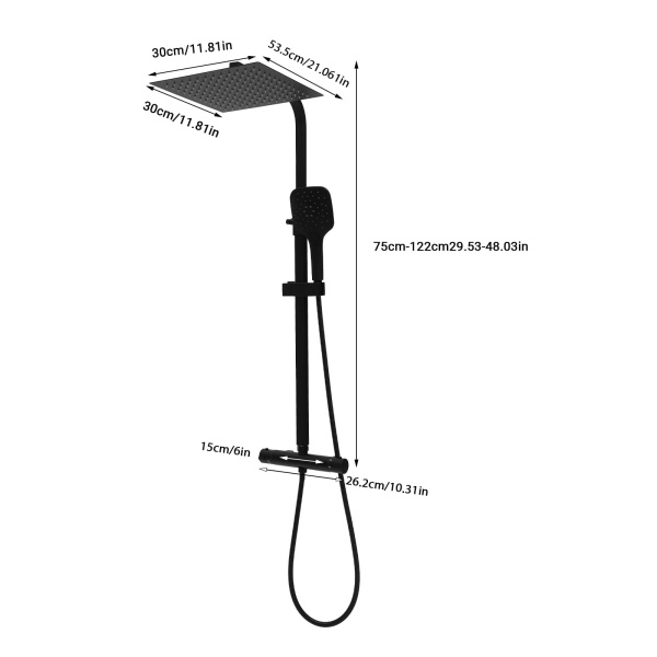 Juego de ducha de temperatura constante de 30 cm (rociador manual de 3 modos) - Negro