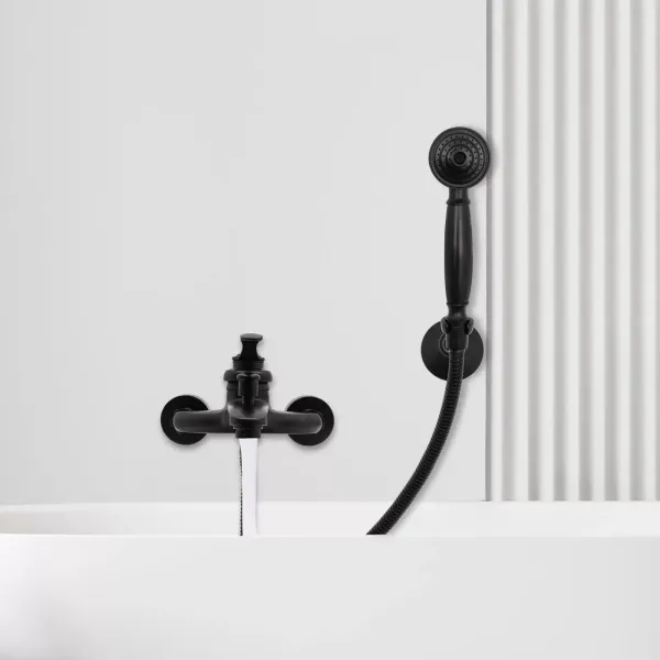 Accesorios para bañera, juego de accesorios de baño, grifo negro de ducha para bañera  montado en la pared con ducha de mano