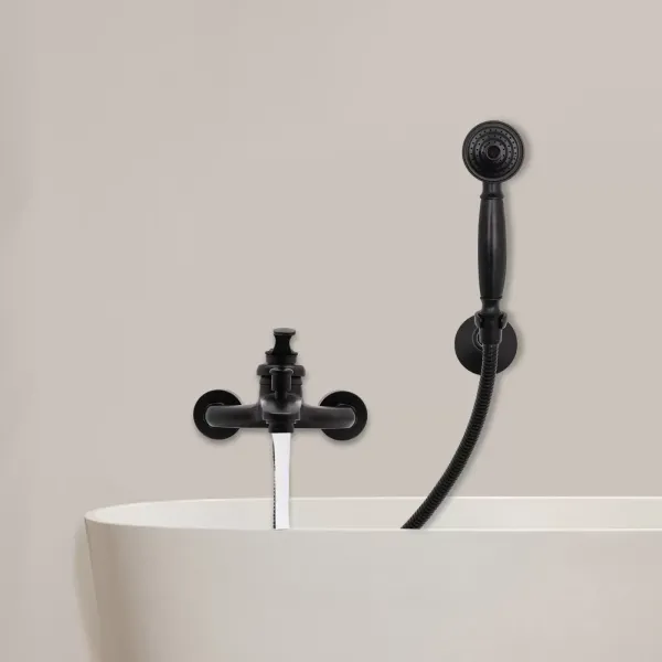 Accesorios para bañera, juego de accesorios de baño, grifo negro de ducha para bañera  montado en la pared con ducha de mano