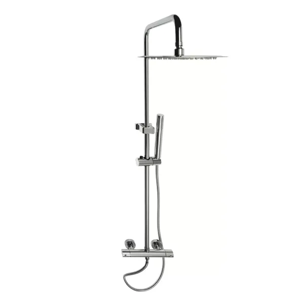 Sistema de ducha con termostato, con cabezal de ducha de 20 cm para cabezal de ducha con manguera y soporte, altura ajustable 85-123 cm, plateado Sistema de ducha con termostato, con cabezal de ducha de 20 cm para cabezal de ducha con manguera y soporte, altura ajustable 85-123 cm, plateado