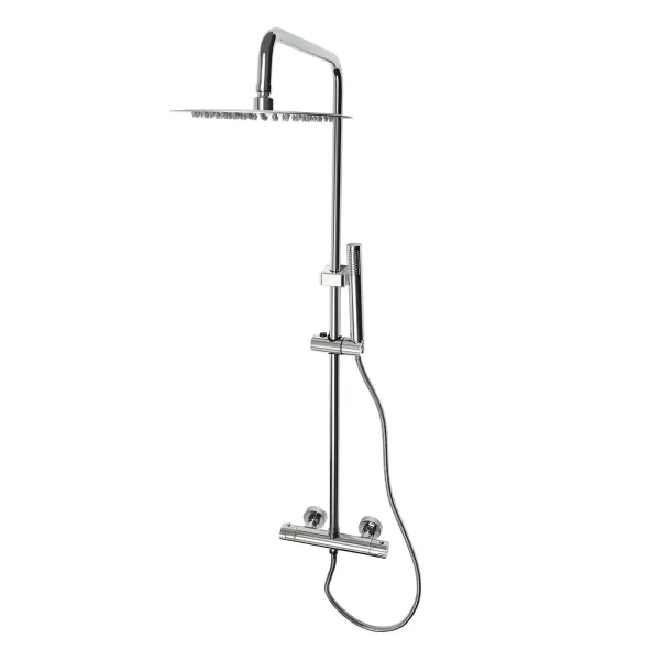 Sistema de ducha con termostato, con cabezal de ducha de 20 cm para cabezal de ducha con manguera y soporte, altura ajustable 85-123 cm, plateado Sistema de ducha con termostato, con cabezal de ducha de 20 cm para cabezal de ducha con manguera y soporte, altura ajustable 85-123 cm, plateado