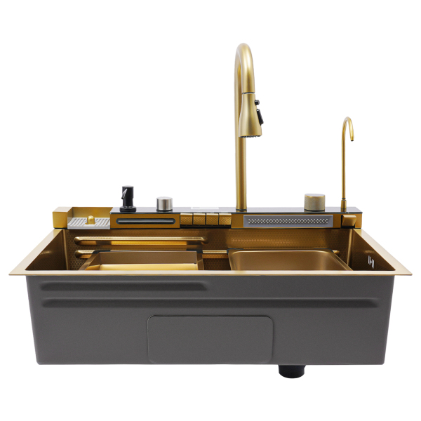 75*46*22cm Fregadero de cocina en cascada digital con grifo Fregadero de cocina en cascada con pantalla digital Dorado 75*46*22cm Fregadero de cocina en cascada digital con grifo Fregadero de cocina en cascada con pantalla digital Dorado