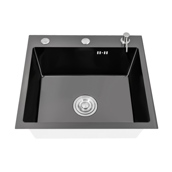 Fregadero de cocina de 50 x 45 cm, acero inoxidable, fregadero de 20 cm, armario inferior con desagüe y escurridor, dispensador de jabón(Gris-oscuro)