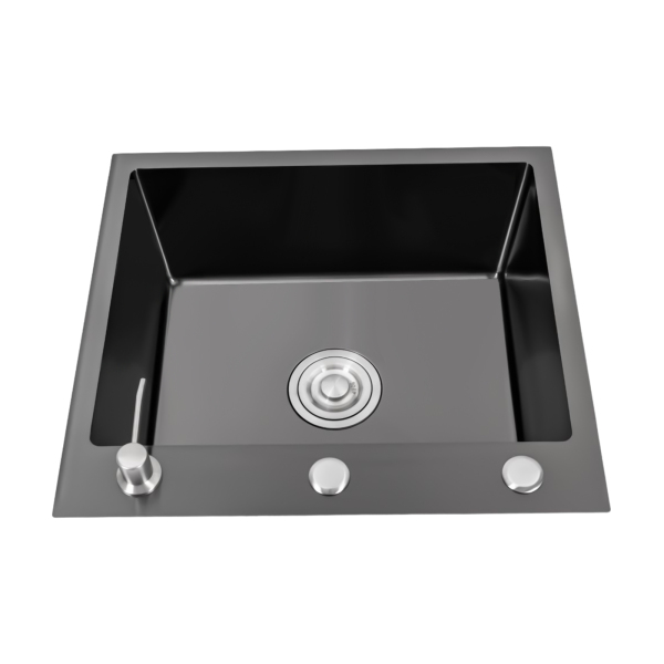Fregadero de cocina de 50 x 45 cm, acero inoxidable, fregadero de 20 cm, armario inferior con desagüe y escurridor, dispensador de jabón(Gris-oscuro) Fregadero de cocina de 50 x 45 cm, acero inoxidable, fregadero de 20 cm, armario inferior con desagüe y escurridor, dispensador de jabón(Gris-oscuro)