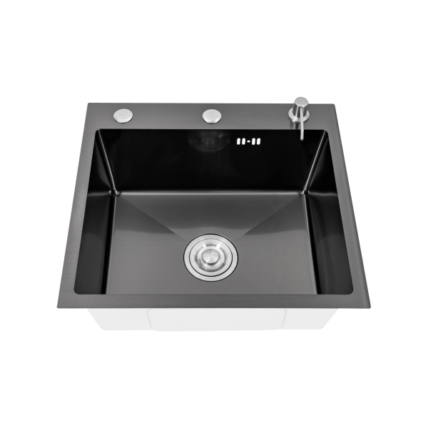 Fregadero de cocina de 50 x 45 cm, acero inoxidable, fregadero de 20 cm, armario inferior con desagüe y escurridor, dispensador de jabón(Gris-oscuro)