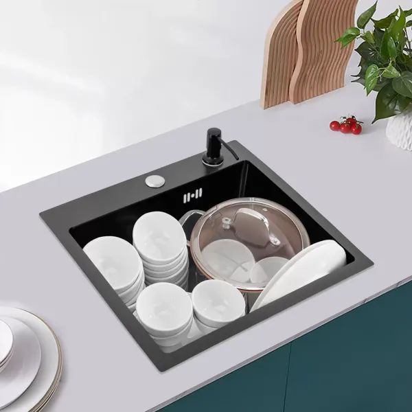 Fregadero de cocina con cesta de drenaje 40 x 45 cm, rectangular, dispensador de jabón, fregadero de acero inoxidable Fregadero de cocina con cesta de drenaje 40 x 45 cm, rectangular, dispensador de jabón, fregadero de acero inoxidable