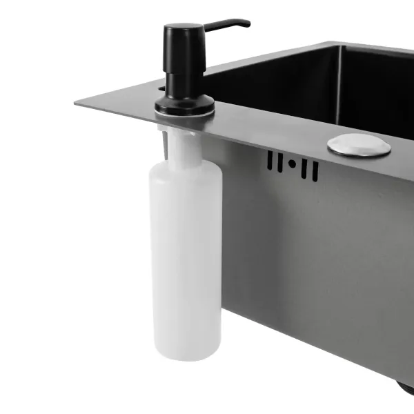 Fregadero de cocina con cesta de drenaje 40 x 45 cm, rectangular, dispensador de jabón, fregadero de acero inoxidable
