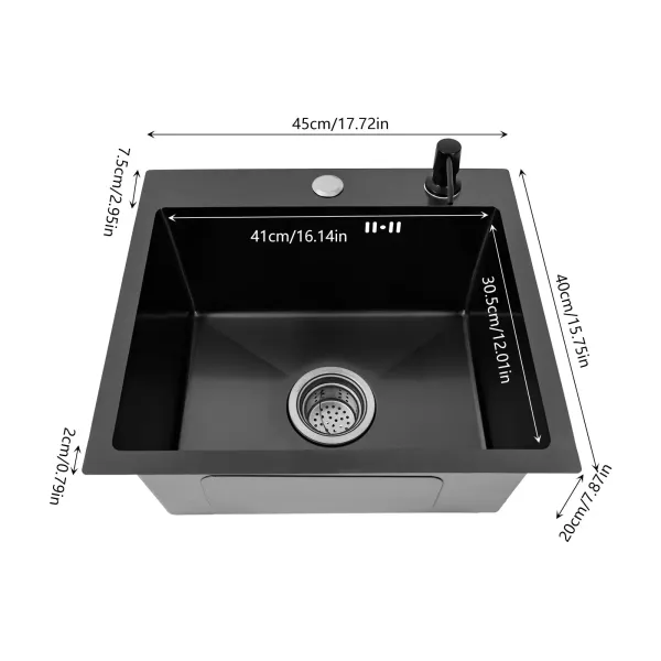 Fregadero de cocina con cesta de drenaje 40 x 45 cm, rectangular, dispensador de jabón, fregadero de acero inoxidable