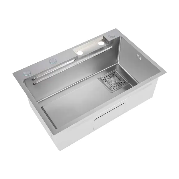 Fregadero de cocina de un solo cuenco, fregadero de bar cascada, de acero inoxidable, juego de fregadero, fregadero integrado con grifo extraíble Fregadero de cocina de un solo cuenco, fregadero de bar cascada, de acero inoxidable, juego de fregadero, fregadero integrado con grifo extraíble
