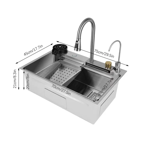 Fregadero de cocina de un solo cuenco, fregadero de bar cascada, de acero inoxidable, juego de fregadero, fregadero integrado con grifo extraíble