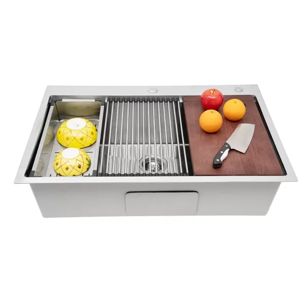 Fregadero de acero inoxidable 304, estación de trabajo, 33 pulgadas, con tabla de cortar y colador, para apartamentos, restaurantes, 83,82 x 55,88 cm